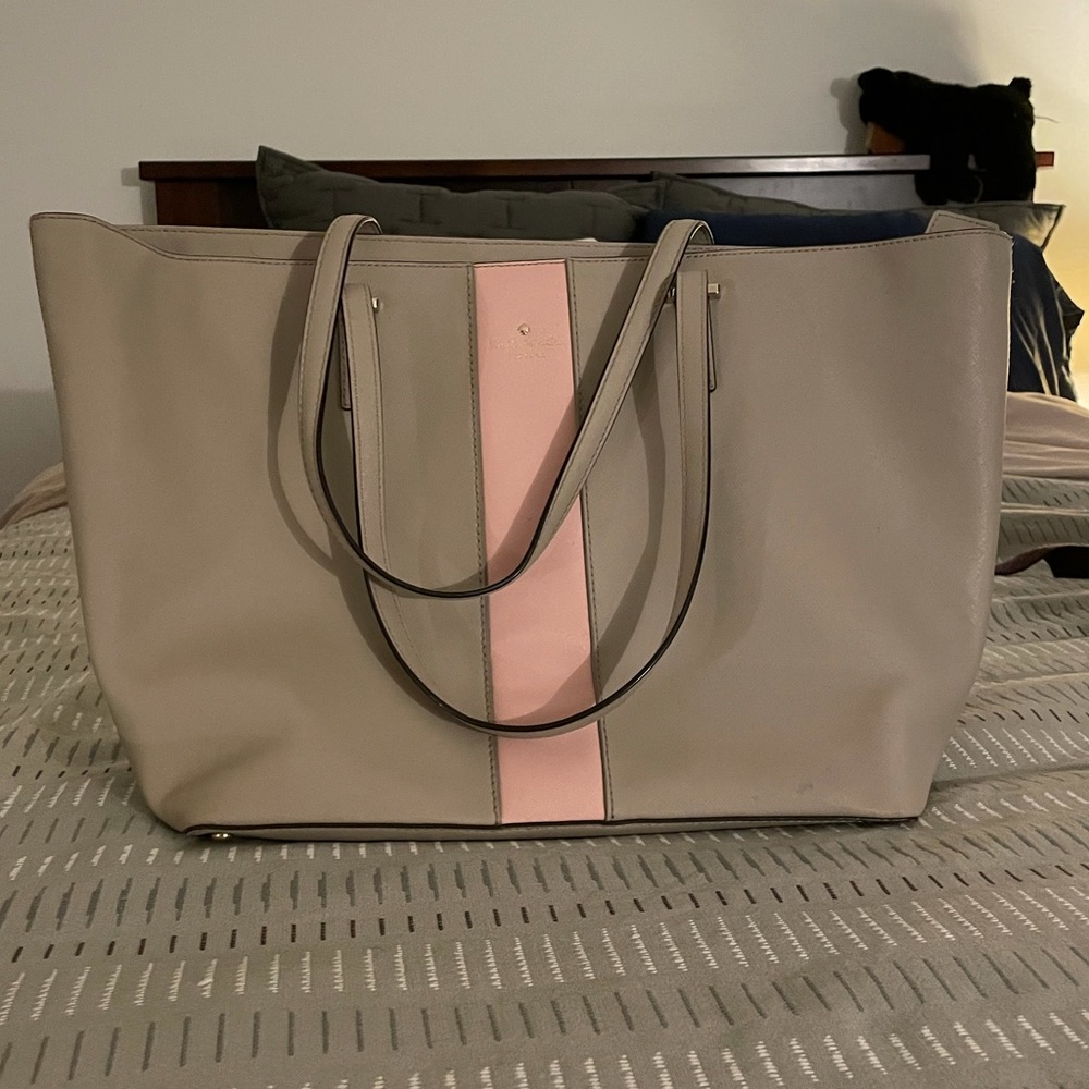 Kate Spade ♠️ Grey Tote with Pink Stripe